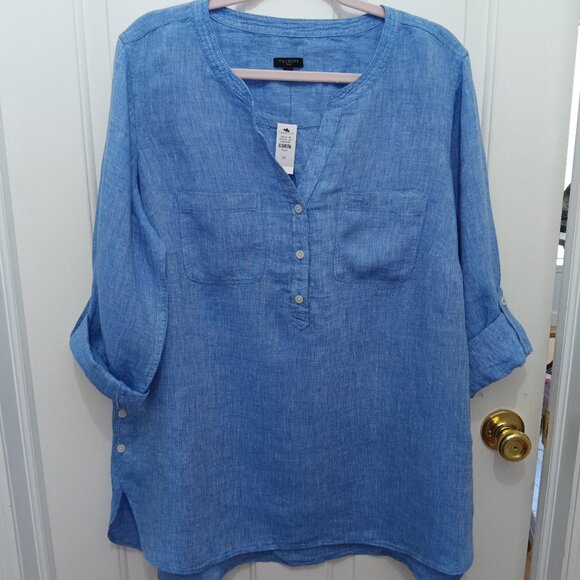 Talbots Blue Linen Top, Size 1X - Picture 1 of 5